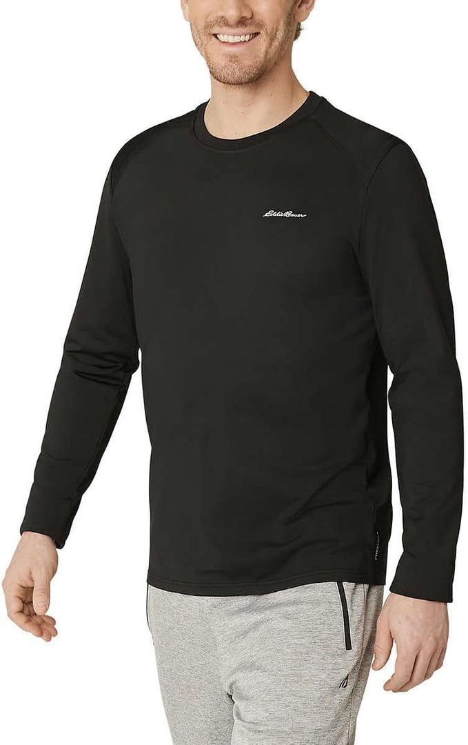 Eddie Bauer Men's Active Tee Crewneck Moisture Wicking Long Sleeve T-Shirt - Black Large (Black)