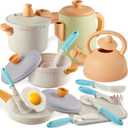 BUYGER Kids Play Kitchen Pots and Pans Set, Pretend Play Cooking Cookware Accessories Toys Utensils Playset for Toddlers Boys Girls Ages 3-5+ Years Old