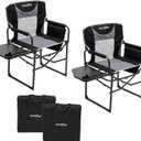 SUNNYFEEL Camping Directors Chair, Heavy Duty,Oversized Portable Folding Chair with Side Table, Pocket for Beach, Fishing,Trip,Picnic,Lawn,Concert Outdoor Foldable Camp Chairs (Black Grey-2set)