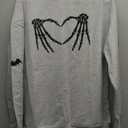 Halloween Sweatshirts for Women:Skull Graphic Crewneck Long Sleeve Tops Lightweight Pullover Sweatshirts Grey, Medium