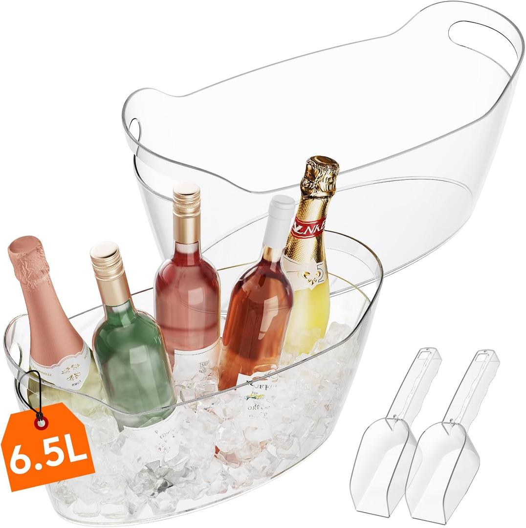Lifewit 6.5L Ice Bucket for Parties 2 Packs, Portable Drink Bucket for Cocktail Bar, Plastic Champagne Cooler for Beverage/ Wine/ Beer, Mimosa Bar Supplies Chiller Tub with Scoop 38 x18x20 cm/ 15x7x8"