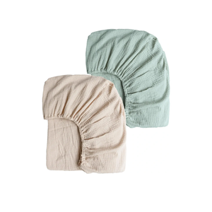 Konssy Muslin Crib Sheets for Girl Boy, 2 PCS Soft and Breathable Cotton Baby Sheets for Standard Crib Mattress, 52"x 28" (Green, Cream)