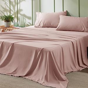 Bedsure King Size Sheets Set - 4 Pieces Soft King Sheets - Breathable & Cooling - Hotel Luxury - Easy Care Polyester Microfiber Bedding for Women, Men, Dusty Pink