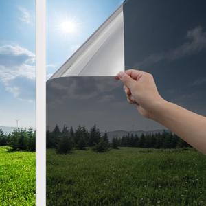 Haton Window Privacy Film One Way Window Tint for Home, Sun UV Blocking Heat Control Reflective Mirror Film, No Glue Static Cling See Out Not in Glass Door Covering, Black Silver, 29.5" x 78.7"