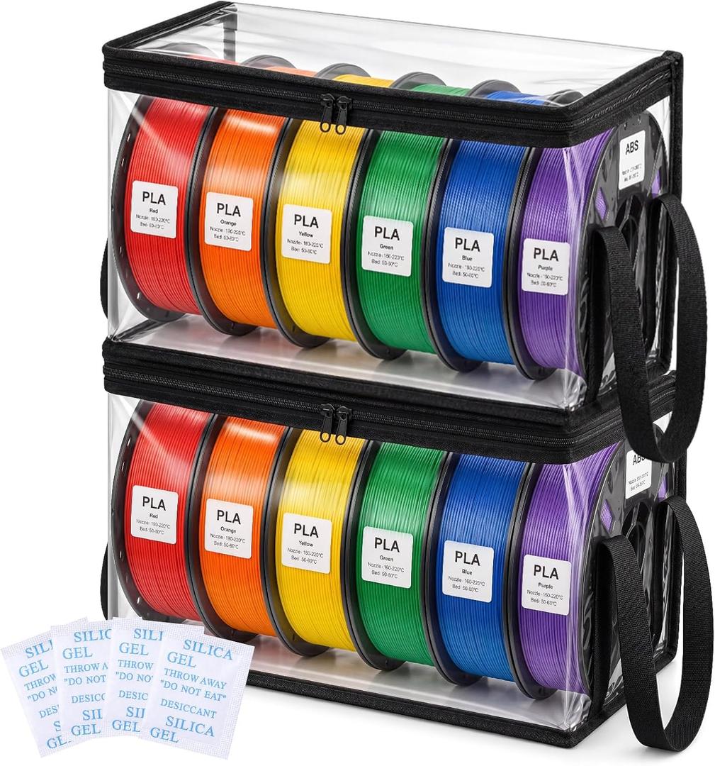 Dansydaisy 2 Pack 3D Printer Filament Storage Box with Desiccants, Holds up to 6 Rolls Each, Transparent 3D Filament Storage Organizer Printing Accessories for Home, Office Workshop, Studio