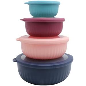 COOK WITH COLOR Prep Bowls with Lids- Wide and Deep Nesting Plastic Small Mixing Bowl Set with Lids, 8 Piece Set - Wide Bowls, Navy