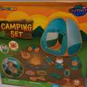 FUN LITTLE TOYS Pop Up Play Tent with Camping Gear and Tools Set, Outdoor Toys for Kids (Green)