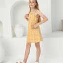Girl's Dress, Mini Checkered Dress Sleeveless for Girl, Summer Gingham Sling Strap Sundress Age 4-13 (Yellow)
