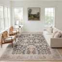 Kuden 8x10 Large Area Rug, Machine Washable Area Rug with Non-Slip Backing, Vintage Style, Soft, Easy Clean, Low Pile Rug for Living Room, Bedroom, Dining Room, 8' x 10' Rectangular