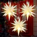 Kingdder 3 Pieces Moravian Star Light LED 3D Star Hanging Light Powered by Battery with Timer Function White Porch Lantern Holiday Decor for Indoor Outdoor Christmas Tree Balcony Courtyard (18 Inch)