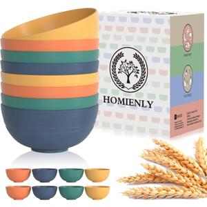 Homienly Plastic Bowls Alternative, Unbreakable Wheat Straw Cereal Bowls 8 PCS - Microwave & Dishwasher Safe Bowl for Cereal, Snack, Rice, Salad, Soup Bowls for Kitchen, Camping, Party(Muliti,26 OZ) (Multicolor)