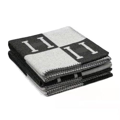 Letter H Sofa Cover Blanket Plaid Soft Warm and Comfortable air Conditioning Blanket Travel Essentials Ladies Gift Bed Sofa Sheets Quilt Size 50x70 inches. (Black)