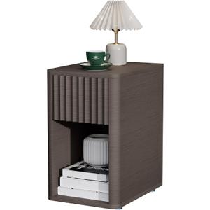 VICITON Fluted Narrow Night Stand,Thin Nightstand with Leather Surface, Small End Table with Storage, Living Room/Bed Side Table for Small Spaces (Taupe, Inches, 19.7, Inches, 15.75, Inches, 11.8)