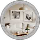 ULIKE Round Mirror for Bathroom 24x 24 Inch, Farmhouse Rustic Wood Frame Wall Mirror, White Vanity Circle Mirror for Bedroom Living Room Entryway Decor