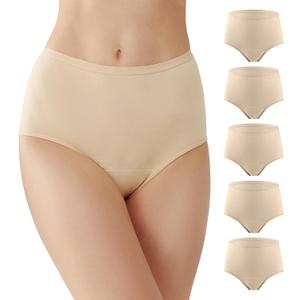 Battewa Washable Absorbency Incontinence Regular Underwear for Women, Reusable Leak Proof Protection Panties for Bladder Leakage(5Beige, Medium, 5 Pack)