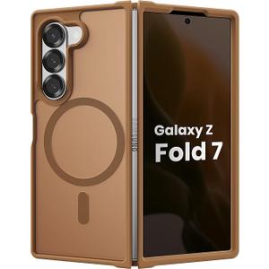 BNAAGO Magnetic Case for Samsung Galaxy Z fold 7 Case, Slim Translucent Matte Phone Cover with Shockproof TPU Frame & ScratchResistant PC Back, Strong Magnetic Ring, Brown