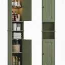 HAIOOU 67" Tall Bathroom Storage Cabinet with Light,11.8"W Narrow Bathroom Cabinet with Adjustable Glass Shelves,Slim Freestanding Cabinet for Small Spaces,Skinny Cabinet for Kitchen,Living Room Green, 11.8"W*11.8"D*66.9"H