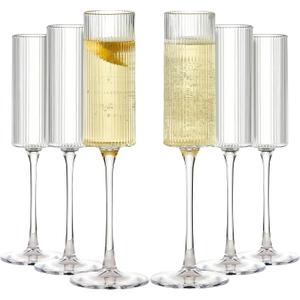 Lueumxc 16 Pack Ribbed Acrylic Champagne Flutes, 5.5 Oz Unbreakable Goblet Glasses Reusable Champagne Toasting Cups - Modern & Elegant for Wedding Party Anniversary Christmas Birthday