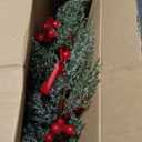 SHACOS 6 Pcs Small Christmas Norfolk Wreath 12 Inch Kitchen Cabinet Mini Wreaths Greenery Pine Needle Wreath with Red Ribbon Bow for Cabinet Xmas Window Wall Chair Decor