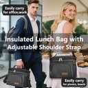 ExtraCharm Insulated Lunch Bag for Women/Men - Reusable Lunch Box for Office Picnic Hiking Beach - Leakproof Cooler Tote Bag Organizer with Adjustable Shoulder Strap for Adults - Black