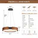 Modern LED Wood Chandelier, 20" Circular Ring Chandelier for Dining Room