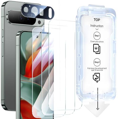 SMARTDEVIL [3+1 Pack] Screen Protector For Google Pixel 9 Pro With Camera Lens Protector , Finger Print Reader Compatible, Clear 9H Tempered Glass Film, Fast & Easy Installation, Alignment Frame