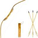 Youth Wooden Bow and Arrow Set, 40 Inch Handmade Wooden Bow and Arrow Cosplay Costume Prop Archery Set Games Toys, 1 Bows 1 Quivers and 3 Feather Arrows, Gifts for Kids Youth Boys and Girl