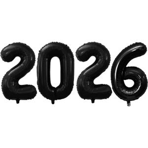 GOER 2026 Foil Number Balloons for 2026 New Year Eve Festival Party Supplies Graduation Decorations (Black,32 Inch)