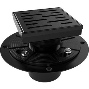 WEBANG 4 Inch Square Shower Drain Black Floor Drain with Flange Rainline Pattern Cover Grate Removable SUS304 Stainless Steel Watermark&CUPC Certified Matte Black