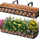 2 Pack 36IN Window Box Railing with Adjustable Brackets, Hanging Flower Planter Basket with Coco Liner for Outdoor Balcony Porch Fence Patio (Black) (Set 2)