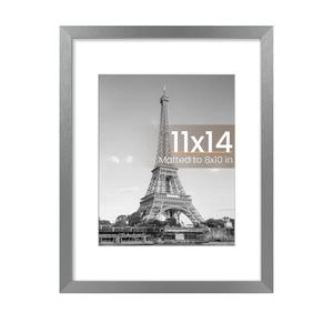 upsimples 11x14 Picture Frame, Display Pictures 8x10 with Mat or 11 x 14 Without, Wall Hanging Photo Frames, Metallic Gray, 1 Pack