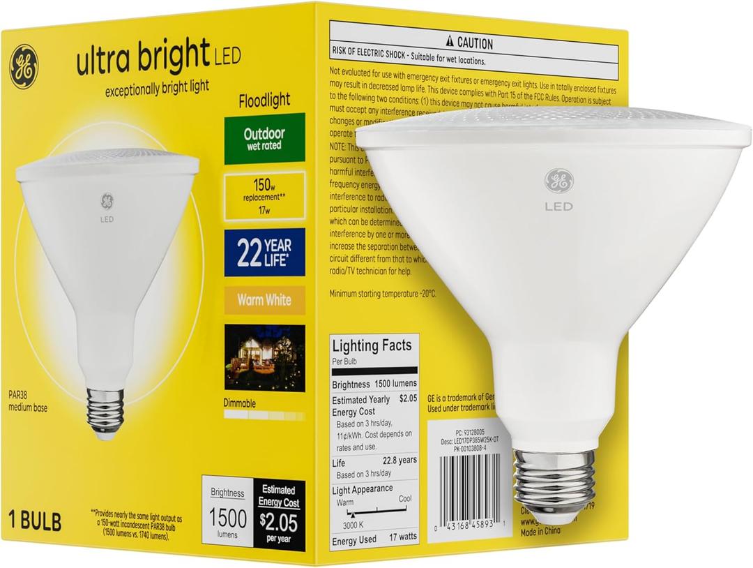 GE Ultra Bright LED Light Bulb, 150 Watt, Warm White, PAR38 Outdoor Floodlight