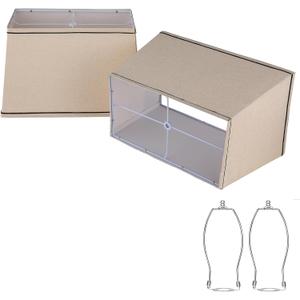 T Shape Lampshades Set of 2, Natural Linen Top L13.78'' x W7.5''xBottom L15.75''xW9.45''*High 10.24", Easy Assembly Replacement Beige Shade for Table Lamps Floor Lamps,Half and Spider Fitter Included