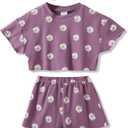 WESIDOM Toddler Girl Clothes Baby Girls Outfits 6M-5T Summer Floral Print Shirt+Shorts+Headband 3pcs Baby Clothing (18-24 Months, Air Purple)