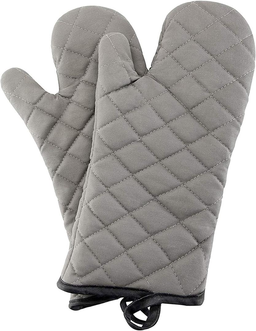 ARCLIBER Oven Mitts 1 Pair of Quilted Lining,Heat Resistant Kitchen Gloves,Classic Flame Oven Mitt Set,Grey 13 Inches (Gray)