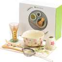 Matcha Set 8-Piece Japanese Tea Ceremony Kit with Ceramic Bowl, Bamboo Whisk & Holder, 2 Scoops, Strainer, Tea Cloth - Complete Gift Set for Traditional Brewing(Gradient flower)