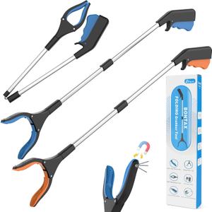 Grabber Reacher Tool for Seniors, 2 Pack Easy Grip 32" Long Handle Foldable Reacher Grabbers with Easy Grip & Magnetic Tip, Reaching Assist Pickup Tool for Trash, Ideal for Elderly & Disabled
