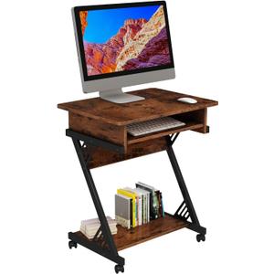 Zenira 24-Inch Small Computer Desk, 30-Inch Tall With Drawers, Corner Desk With Wheels for Gaming, Bedroom, Home, Office - Brown