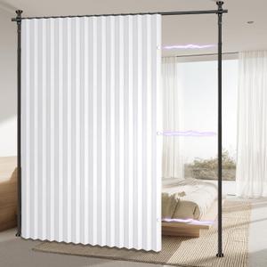 AJAZZ Privacy Curtains for Room Divider with Blackout & Soundproof (White, W100 x L96 in, 1 Panel)+ No Drill Curtain Rod(H) 43-120(W) 35-100 in, Wall Divider for Bedroom/Studio/Office Curtain