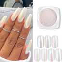 3 x 7 Colors White Pearl Chrome Nail Powder Aurora Metallic Nail Powder Holographic Mirror Effect Chrome Powder Mermaid Iridescent Shell Powder Glitter for Women Girls Nail Art Pigment Manicure