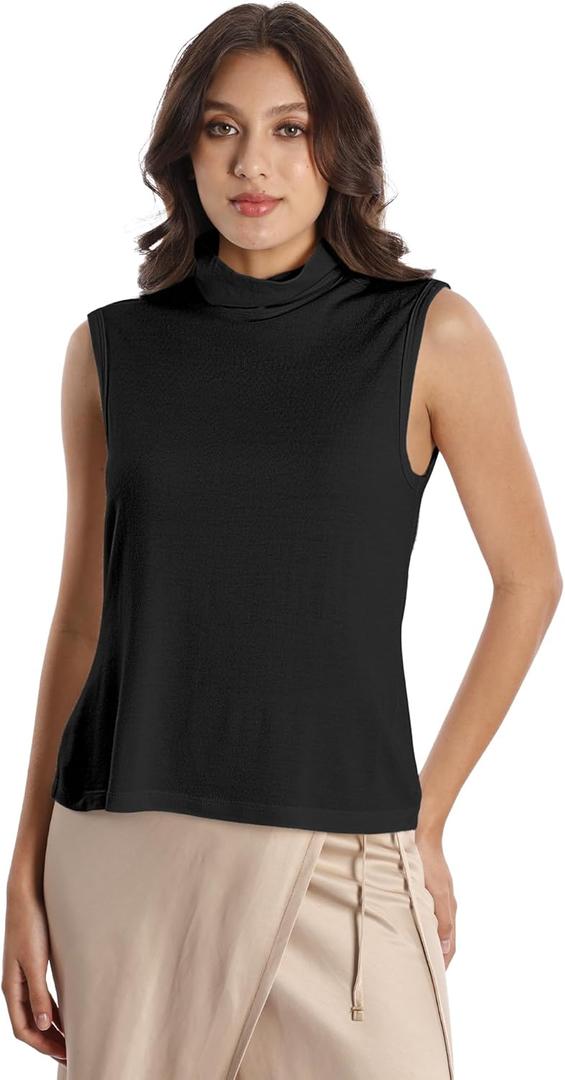 EELOTILE Women's Wool Sweater Vest Lightweight Turtleneck Sleeveless Knit Pullover Tank Tops (Black, XL)