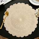 Quantum Love Set of 6 Round Vinyl Placemats Pressed Metallic 15 Inch Gold Sunflower PVC Place Mats Dinning Kitchen Waterproof Washable Table Mats for Fesitval Wedding Party Decoration
