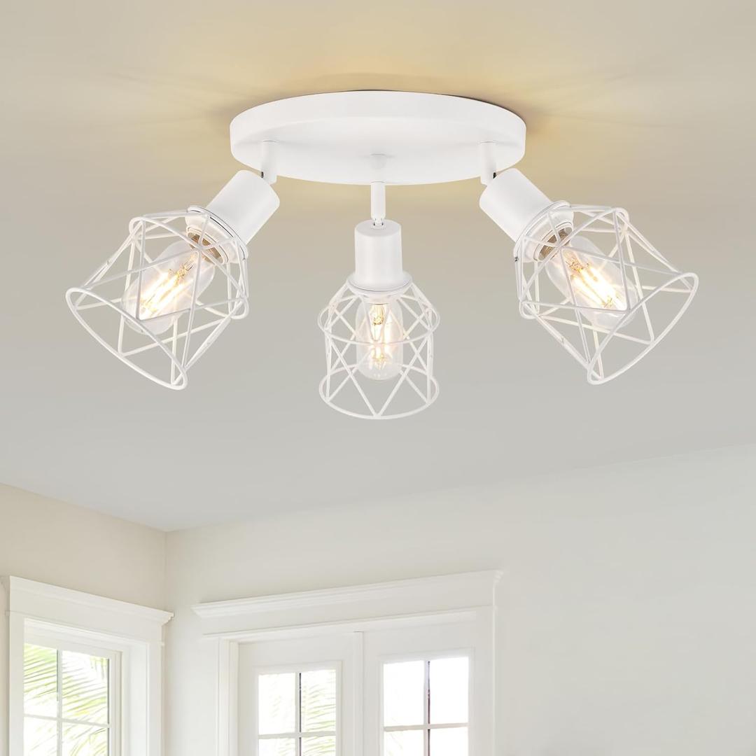 WILON Flush Mount Ceiling Light, Kitchen Lighting Fixtures 3-Light Semi Flush Mount Light, Multi-Directional White Ceiling Track Lighting for Kitchen Hallway Dining Room Entryway(E26 Base)
