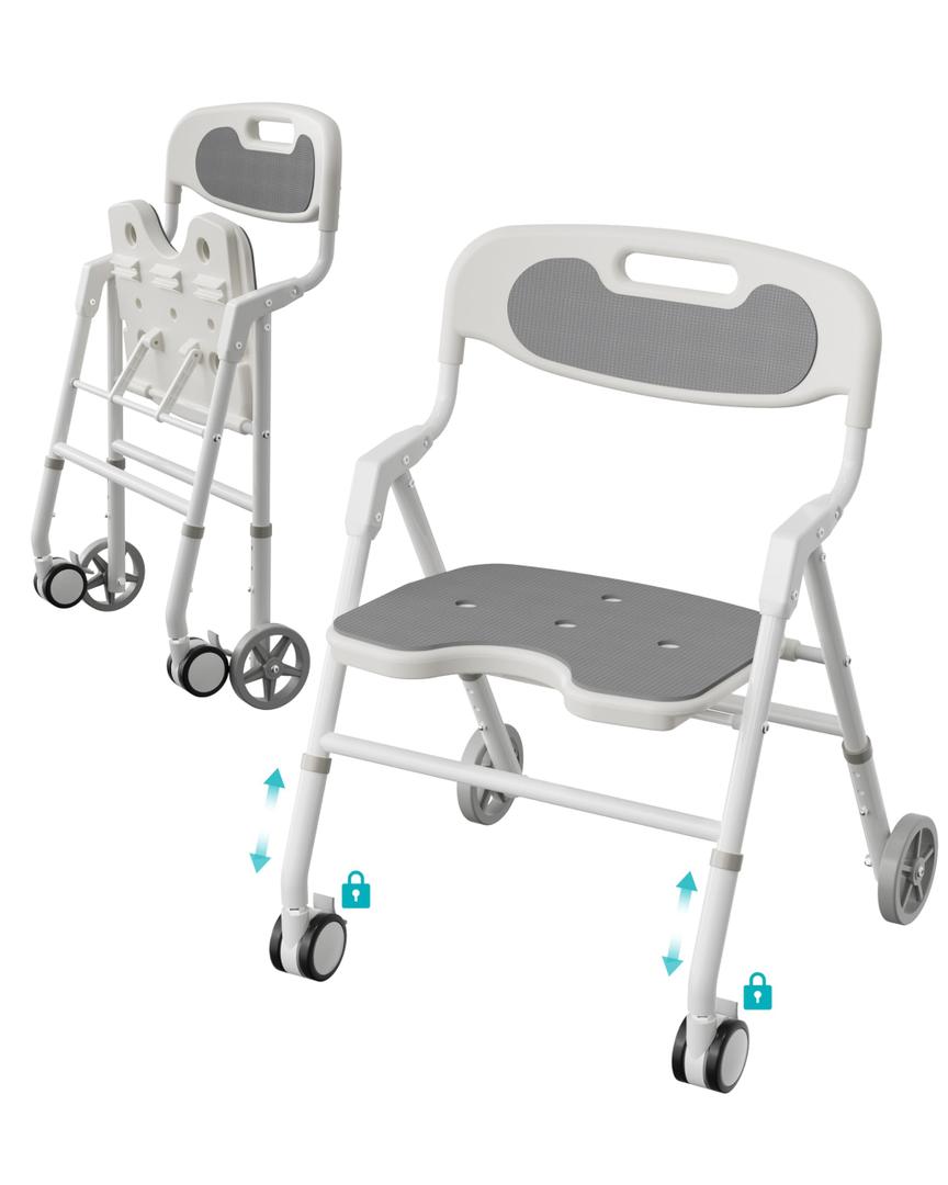 Rolling Shower Chair, Lockable Wheels, Adjustable Height, 400 lb, Aluminum