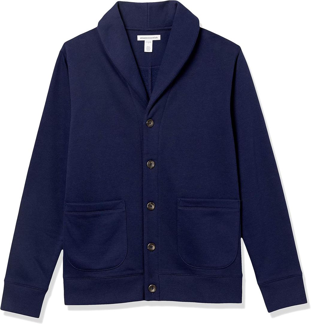 Amazon Essentials Men's Long-Sleeve Fleece Shawl-Collar Cardigan (Large, Navy)