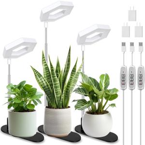 FOXGARDEN Plant Light, 126LEDs Grow Light for Indoor Plants, Full Spectrum Desk Growing Lamp with Detachable Base, Height Adjustable 7.8"-26" with Auto Timer 4H/8H/12H, 4 Dimmable Brightness, 3 Pack