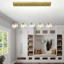 5-Lights Modern Rectangle Chandelier Globe Pendant Light,Gold Linear Globe Chandeliers for Dining Room and Kitchen Island