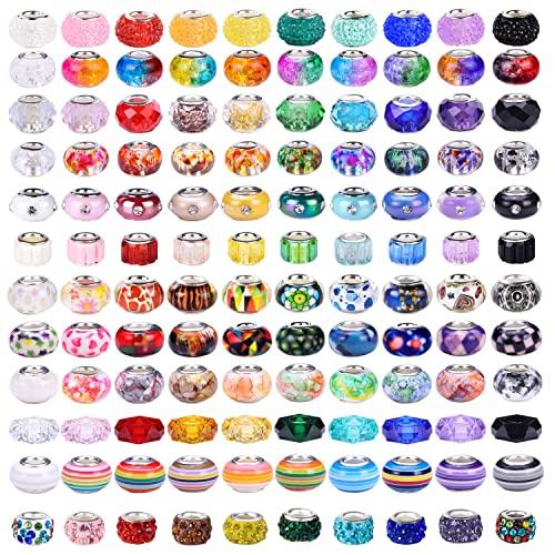 Pieces Assorted European Craft Beads Large Hole Lampwork Spacer Beads Colorful European Beads for DIY Necklace Bracelet Jewelry Making (Mix Color Style)