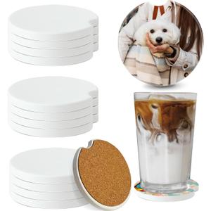 12Pcs Ceramic Sublimation Blanks Car Coasters Car Cup Holder Coasters with Circular Opening Printing Coaster Blanks for DIY Craft Heat Transfer