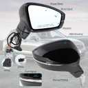 Right Passenger Side Mirror Compatible With 2018 2019 2020 2021 2022 2023 2024 2025 2026 VW Tiguan With Manual Folding Power Glass Heated Turn Signal Blind Spot Black Replace#5NA949146(6+2Pins)